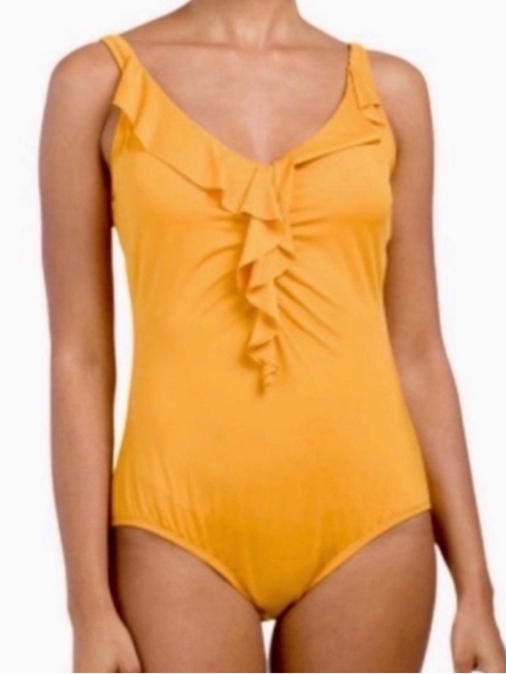 NEW Jantzen One Piece Swimsuit Ruffle V-neck Marigold Yellow Size 12
